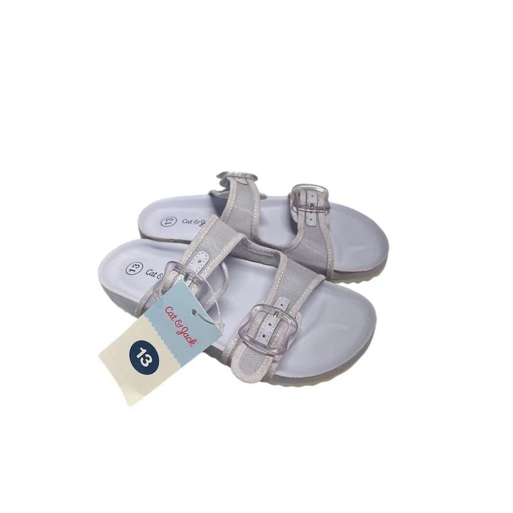 Cat & Jack Girls Footbed Slide Sandals‎ Lot of 2 Multicolor Size 13